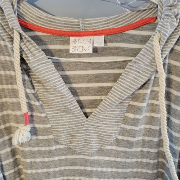 Beach Break gray and white nautical hooded swim cover up - Picture 2 of 6